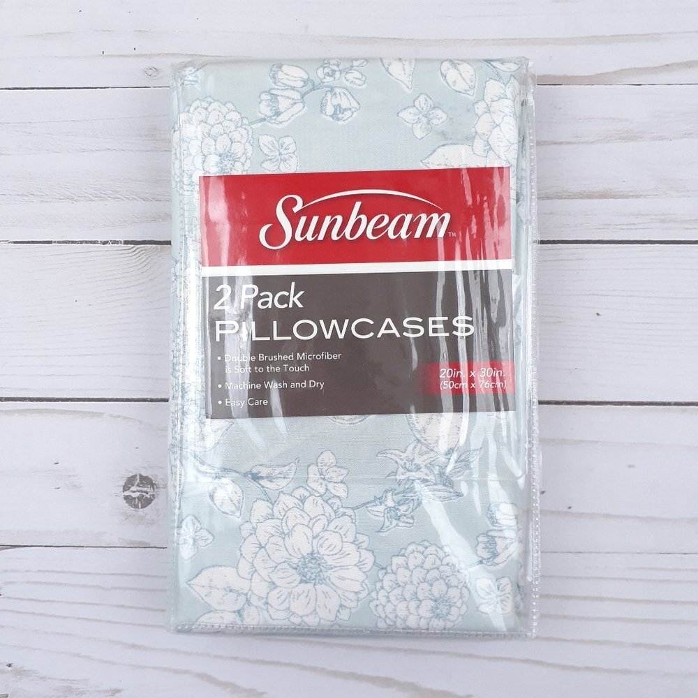 Sunbeam Pillow Cases Standard Lorelei Blue Floral Set of 2 Microfiber